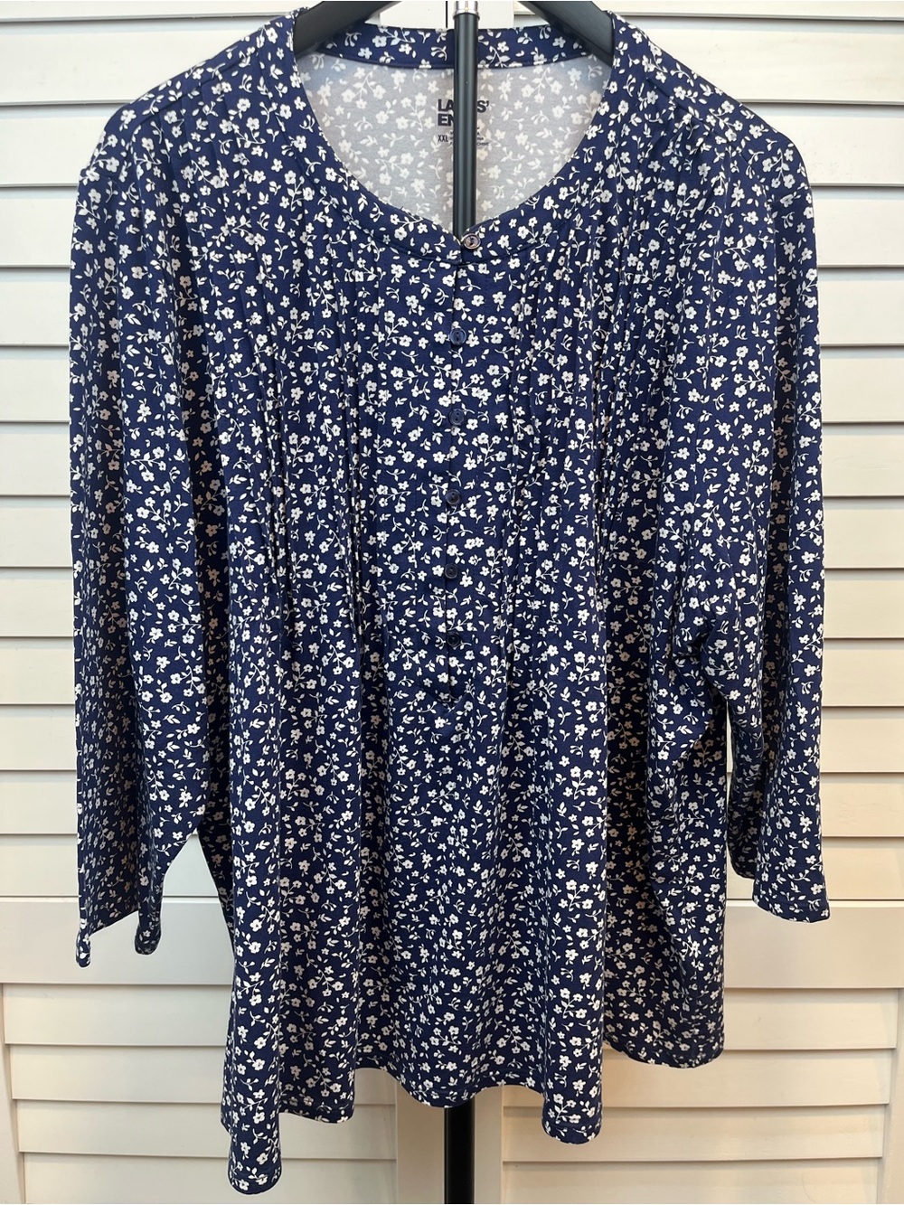 Lands' End Navy and White Floral Top